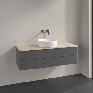 Villeroy & Boch Antao Waschbeckenunterschrank, 120 x 36 cm, 2 Auszüge mit LED-Licht, Front ohne Struktur, ohne Hahnloch, für Waschtisch mittig