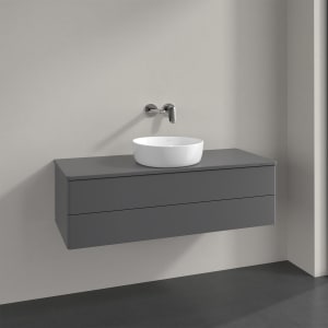 Villeroy & Boch Antao Waschbeckenunterschrank, 120 x 36 cm, 2 Auszüge mit LED-Licht, Front ohne Struktur, mit Hahnloch, für Waschtisch mittig