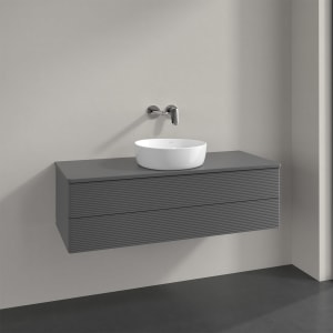 Villeroy & Boch Antao Waschbeckenunterschrank, 120 x 36 cm, 2 Auszüge mit LED-Licht, Front mit Struktur, mit Hahnloch, für Waschtisch mittig