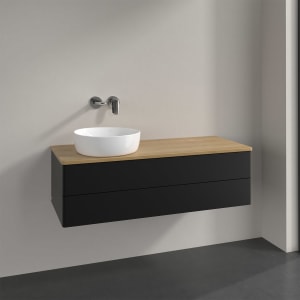 Villeroy & Boch Antao Waschbeckenunterschrank, 120 x 36 cm, 2 Auszüge mit LED-Licht, Front ohne Struktur, ohne Hahnloch, für Waschtisch links