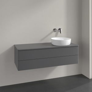 Villeroy & Boch Antao Waschbeckenunterschrank, 120 x 36 cm, 2 Auszüge mit LED-Licht, Front ohne Struktur, mit Hahnloch, für Waschtisch rechts