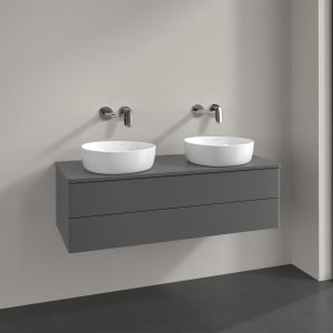 Villeroy & Boch Antao Waschbeckenunterschrank, 120 x 36 cm, 2 Auszüge mit LED-Licht, Front ohne Struktur, mit Hahnloch, für Waschtisch links und recht