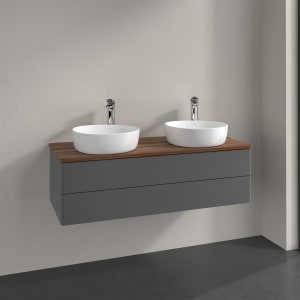Villeroy & Boch Antao Waschbeckenunterschrank, 120 x 36 cm, 2 Auszüge mit LED-Licht, Front ohne Struktur, mit Hahnloch, für Waschtisch links und recht