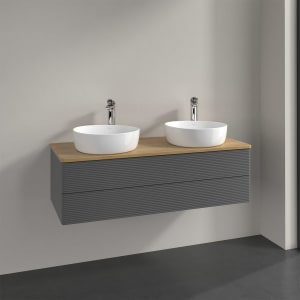 Villeroy & Boch Antao Waschbeckenunterschrank, 120 x 36 cm, 2 Auszüge mit LED-Licht, Front mit Struktur, mit Hahnloch, für Waschtisch links und rechts