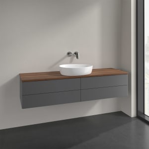 Villeroy & Boch Antao Waschbeckenunterschrank, 160 x 36 cm, 4 Auszüge mit LED-Licht, Front ohne Struktur, ohne Hahnloch, für Waschtisch mittig