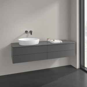 Villeroy & Boch Antao Waschbeckenunterschrank, 160 x 36 cm, 4 Auszüge mit LED-Licht, Front ohne Struktur, mit Hahnloch, für Waschtisch links