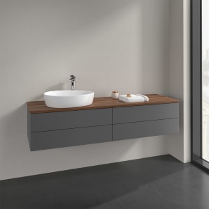 Villeroy & Boch Antao Waschbeckenunterschrank, 160 x 36 cm, 4 Auszüge mit LED-Licht, Front ohne Struktur, mit Hahnloch, für Waschtisch links