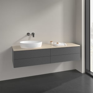 Villeroy & Boch Antao Waschbeckenunterschrank, 160 x 36 cm, 4 Auszüge mit LED-Licht, Front mit Struktur, ohne Hahnloch, für Waschtisch links