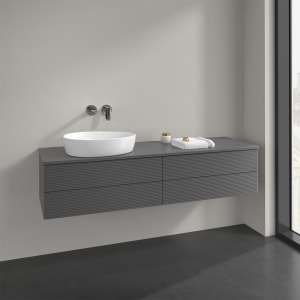 Villeroy & Boch Antao Waschbeckenunterschrank, 160 x 36 cm, 4 Auszüge mit LED-Licht, Front mit Struktur, mit Hahnloch, für Waschtisch links
