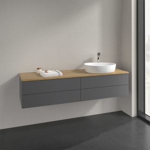 Villeroy & Boch Antao Waschbeckenunterschrank, 160 x 36 cm, 4 Auszüge mit LED-Licht, Front ohne Struktur, mit Hahnloch, für Waschtisch rechts