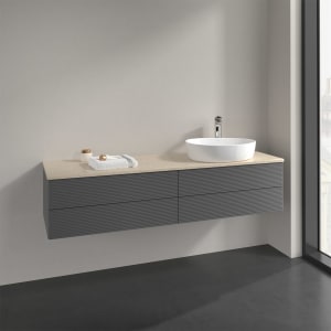 Villeroy & Boch Antao Waschbeckenunterschrank, 160 x 36 cm, 4 Auszüge mit LED-Licht, Front mit Struktur, mit Hahnloch, für Waschtisch rechts