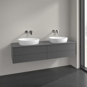 Villeroy & Boch Antao Waschbeckenunterschrank, 160 x 36 cm, 4 Auszüge mit LED-Licht, Front mit Struktur, mit Hahnloch, für Waschtisch links und rechts