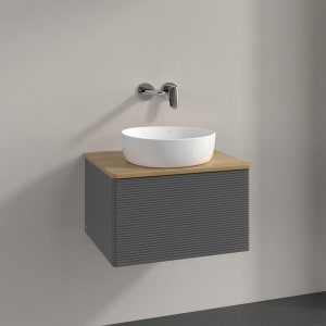 Villeroy & Boch Antao Waschbeckenunterschrank, 60 x 36 cm, 1 Auszug mit LED-Licht, Front mit Struktur, ohne Hahnloch