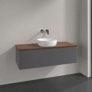 Villeroy & Boch Antao Waschbeckenunterschrank, 120 x 36 cm, 1 Auszug mit LED-Licht, Front ohne Struktur, ohne Hahnloch, für Waschtisch mittig