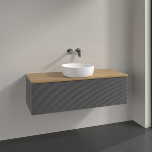 Villeroy & Boch Antao Waschbeckenunterschrank, 120 x 36 cm, 1 Auszug mit LED-Licht, Front mit Struktur, ohne Hahnloch, für Waschtisch mittig