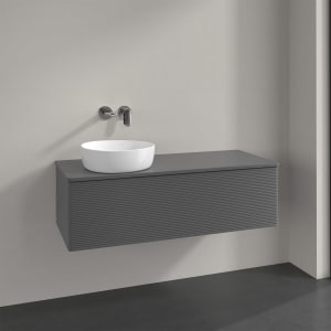 Villeroy & Boch Antao Waschbeckenunterschrank, 120 x 36 cm, 1 Auszug mit LED-Licht, Front mit Struktur, mit Hahnloch, für Waschtisch links