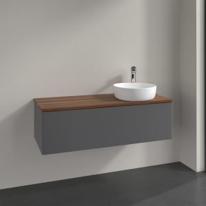 Villeroy & Boch Antao Waschbeckenunterschrank, 120 x 36 cm, 1 Auszug mit LED-Licht, Front ohne Struktur, mit Hahnloch, für Waschtisch rechts