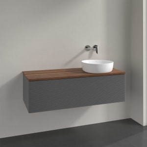 Villeroy & Boch Antao Waschbeckenunterschrank, 120 x 36 cm, 1 Auszug mit LED-Licht, Front mit Struktur, ohne Hahnloch, für Waschtisch rechts