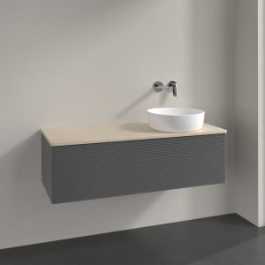 Villeroy & Boch Antao Waschbeckenunterschrank, 120 x 36 cm, 1 Auszug mit LED-Licht, Front mit Struktur, ohne Hahnloch, für Waschtisch rechts