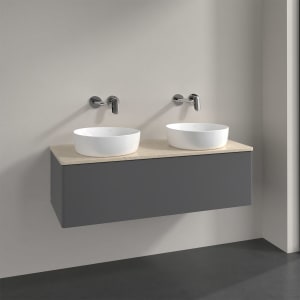 Villeroy & Boch Antao Waschbeckenunterschrank, 120 x 36 cm, 1 Auszug mit LED-Licht, Front ohne Struktur, ohne Hahnloch, für Waschtisch links und recht