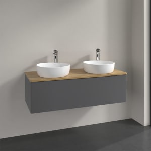 Villeroy & Boch Antao Waschbeckenunterschrank, 120 x 36 cm, 1 Auszug mit LED-Licht, Front ohne Struktur, mit Hahnloch, für Waschtisch links und rechts