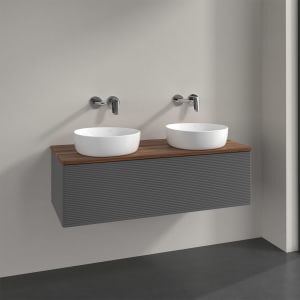 Villeroy & Boch Antao Waschbeckenunterschrank, 120 x 36 cm, 1 Auszug mit LED-Licht, Front mit Struktur, ohne Hahnloch, für Waschtisch links und rechts