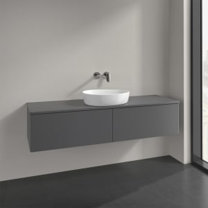 Villeroy & Boch Antao Waschbeckenunterschrank, 160 x 36 cm, 2 Auszüge mit LED-Licht, Front ohne Struktur, ohne Hahnloch, für Waschtisch mittig