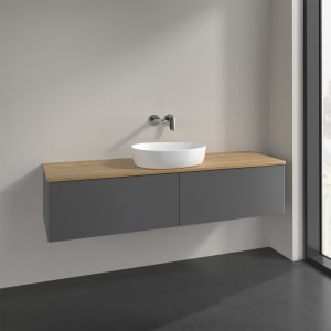 Villeroy & Boch Antao Waschbeckenunterschrank, 160 x 36 cm, 2 Auszüge mit LED-Licht, Front ohne Struktur, ohne Hahnloch, für Waschtisch mittig