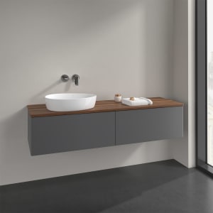 Villeroy & Boch Antao Waschbeckenunterschrank, 160 x 36 cm, 2 Auszüge mit LED-Licht, Front ohne Struktur, ohne Hahnloch, für Waschtisch links