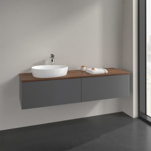 Villeroy & Boch Antao Waschbeckenunterschrank, 160 x 36 cm, 2 Auszüge mit LED-Licht, Front ohne Struktur, mit Hahnloch, für Waschtisch links