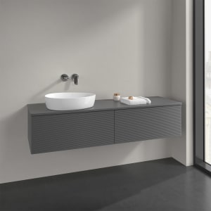 Villeroy & Boch Antao Waschbeckenunterschrank, 160 x 36 cm, 2 Auszüge mit LED-Licht, Front mit Struktur, ohne Hahnloch, für Waschtisch links