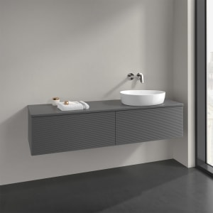 Villeroy & Boch Antao Waschbeckenunterschrank, 160 x 36 cm, 2 Auszüge mit LED-Licht, Front mit Struktur, ohne Hahnloch, für Waschtisch rechts