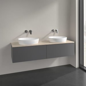 Villeroy & Boch Antao Waschbeckenunterschrank, 160 x 36 cm, 2 Auszüge mit LED-Licht, Front ohne Struktur, ohne Hahnloch, für Waschtisch links und rech
