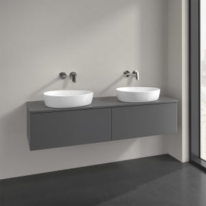 Villeroy & Boch Antao Waschbeckenunterschrank, 160 x 36 cm, 2 Auszüge mit LED-Licht, Front ohne Struktur, mit Hahnloch, für Waschtisch links und recht