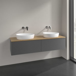 Villeroy & Boch Antao Waschbeckenunterschrank, 160 x 36 cm, 2 Auszüge mit LED-Licht, Front mit Struktur, ohne Hahnloch, für Waschtisch links und recht
