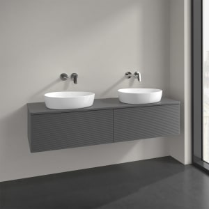 Villeroy & Boch Antao Waschbeckenunterschrank, 160 x 36 cm, 2 Auszüge mit LED-Licht, Front mit Struktur, mit Hahnloch, für Waschtisch links und rechts