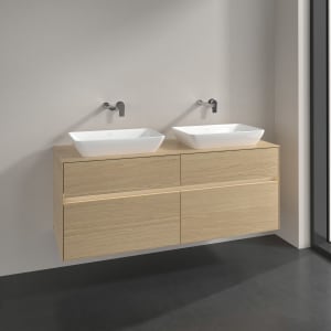Villeroy & Boch Collaro Waschtischunterschrank 140 x 50 cm, mit 4 Auszügen und LED-Beleuchtung für 2 Venticello Waschtische