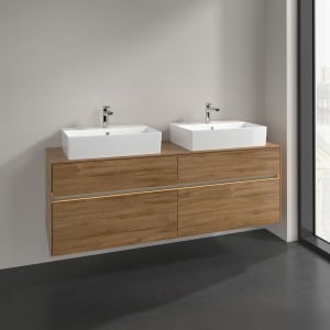 Villeroy & Boch Collaro Waschtischunterschrank 160 x 50 cm, mit 4 Auszügen und LED-Beleuchtung für 2 Waschtische