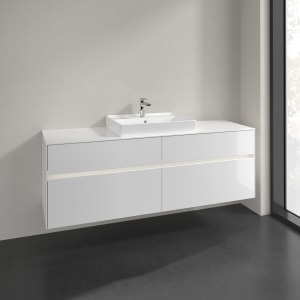 Villeroy & Boch Collaro Waschtischunterschrank 160 x 54,8 cm mit 4 Auszügen und LED Licht, für WT mittig