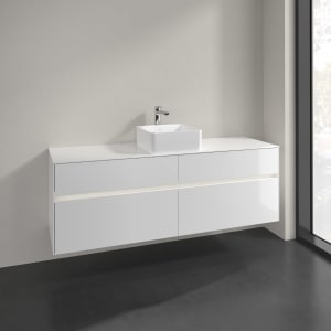 Villeroy & Boch Collaro Waschtischunterschrank 160 x 54,8 cm mit 4 Auszügen und LED Licht, für WT mittig