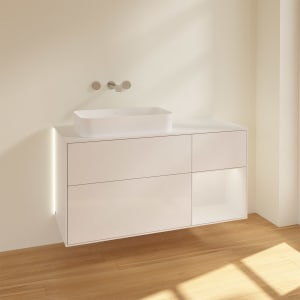 Villeroy & Boch Finion Waschtischunterschrank 120 cm mit Regalelement rechts und Abdeckplatte, mit Wandbeleuchtung