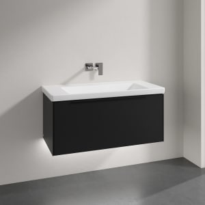 Villeroy & Boch Subway 3.0 Badmöbel-Set 100 cm mit Beleuchtung, Griff volcano black, 1 Auszug