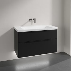 Villeroy & Boch Subway 3.0 Badmöbel-Set 100 cm mit Beleuchtung, Griff volcano black, 2 Auszüge