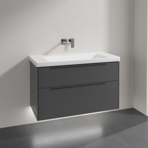 Villeroy & Boch Subway 3.0 Badmöbel-Set 100 cm mit Beleuchtung, Griff in Möbelfarbe, 2 Auszüge