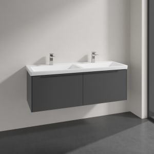 Villeroy & Boch Subway 3.0 Badmöbel-Set 130 cm, Griff in Möbelfarbe, 2 Auszüge, Doppelwaschtisch
