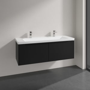 Villeroy & Boch Subway 3.0 Badmöbel-Set 130 cm, Griff volcano black, 2 Auszüge, WT für 2 Armaturen
