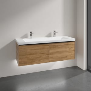 Villeroy & Boch Subway 3.0 Badmöbel-Set 130 cm mit Beleuchtung, Griff volcano black, 2 Auszüge, WT für 2 Armaturen