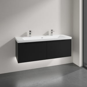 Villeroy & Boch Subway 3.0 Badmöbel-Set 130 cm mit Beleuchtung, Griff volcano black, 2 Auszüge, WT für 2 Armaturen