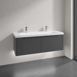 Villeroy & Boch Subway 3.0 Badmöbel-Set 130 cm mit Beleuchtung, Griff in Möbelfarbe, 2 Auszüge, WT für 2 Armaturen