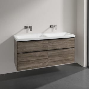 Villeroy & Boch Subway 3.0 Badmöbel-Set 130 cm, Griff volcano black, 4 Auszüge, Doppelwaschtisch